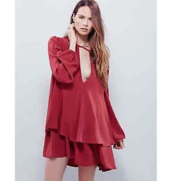 NWT Free People Red Beck Mini Dress Made In Philadelphia Medium$148 Bohe… - Picture 1 of 15